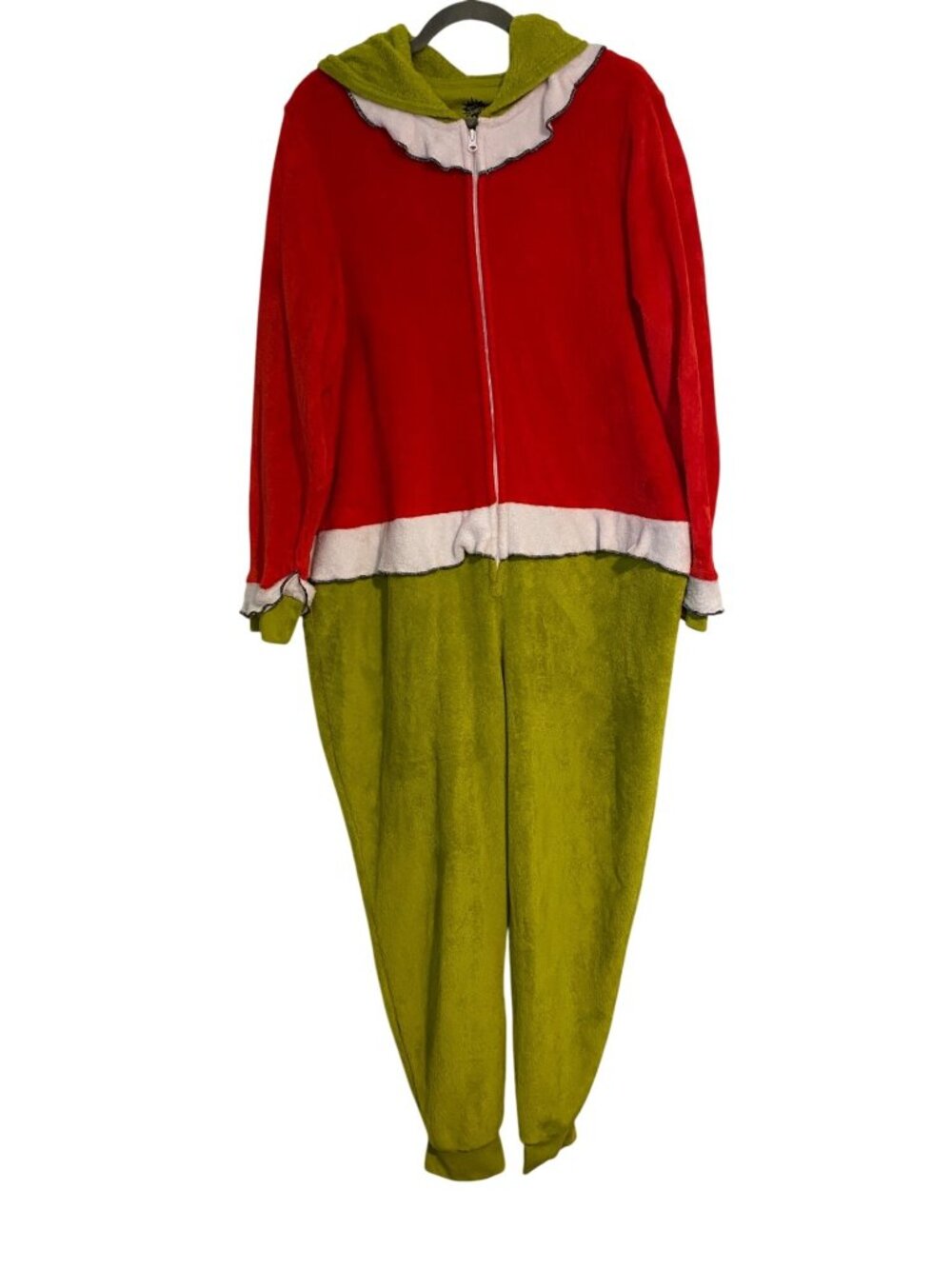 The Grinch Unisex XL Red Green Pajamas Hooded Christmas Jumpsuit Zip Fleece